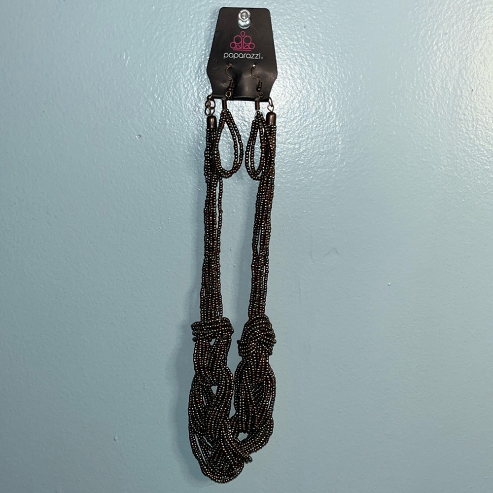New Paparazzi brown and gray necklace with earrings. O/S. Short